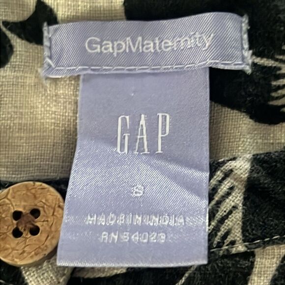 GAP Maternity Black and Cream 1/2 Button Down Floral Linen Smock Dress- Small - Picture 8 of 12